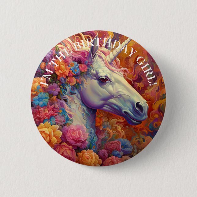 Phantastisch UNICORN Birthday GIRL Button (Vorderseite)