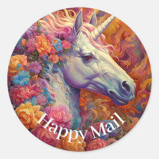 Phantastisch Unicorn Happy Mail Runder Aufkleber