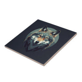 Phantastisch Wolf Geometric Dark Blue Senard Künst Fliese