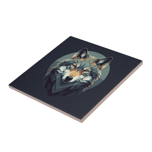 Phantastisch Wolf Geometric Dark Blue Senard Künst Fliese (Seite)