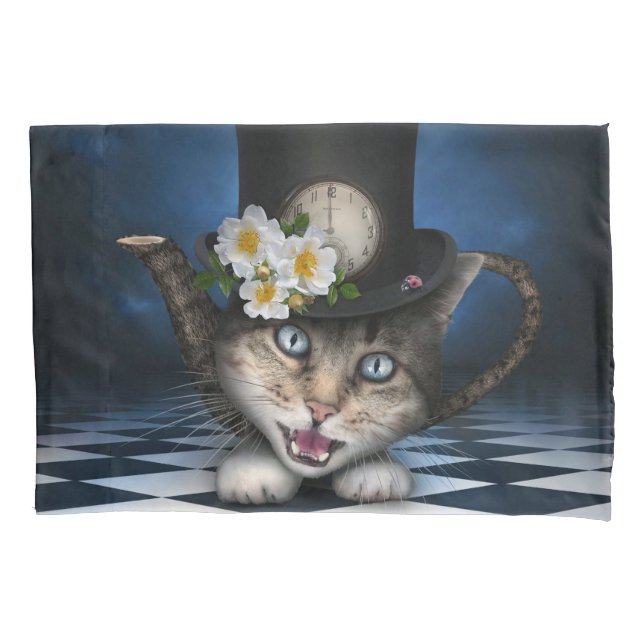 Phantastische Alice im Wunderland Teacup Cat Kissenbezug (Vorderseite)