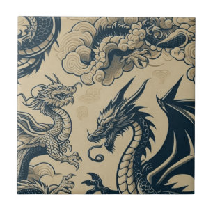 Phantastische antike Drachen Fliese