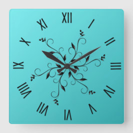 Phantastische Aqua Black Zahlen und Akzente Quadratische Wanduhr