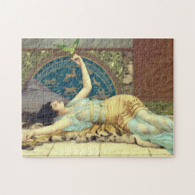 Phantastische Blaue Frau mit grünem Vogel Puzzle (Horizontal)