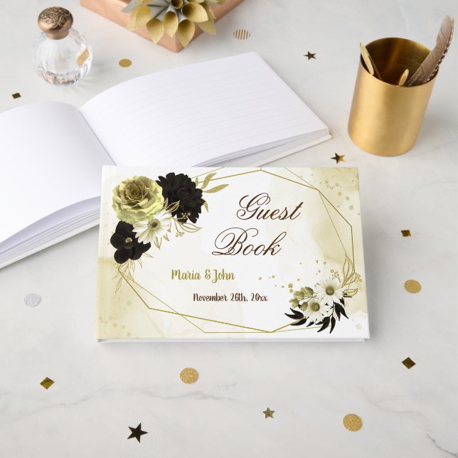 Phantastische, braune Blume aus Elfenbein Gästebuch (Vorderseite Offen)