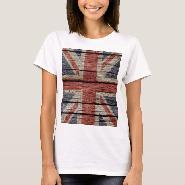 Phantastische coole alte Holzgrunge U.k. Flagge T-Shirt (Vorderseite)