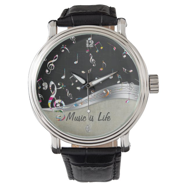 Phantastische coole "Music is Life" farbenfrohe Mu Armbanduhr (Vorderseite)