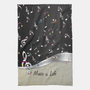 Phantastische coole "Music is Life" farbenfrohe Mu Geschirrtuch