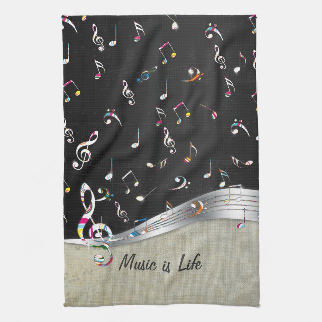 Phantastische coole "Music is Life" farbenfrohe Mu Geschirrtuch (Vertikal)