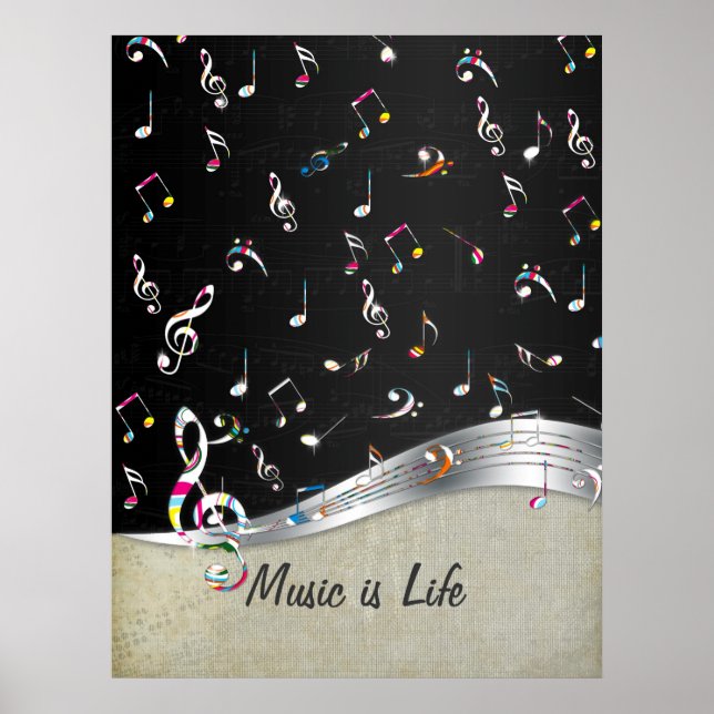 Phantastische coole "Music is Life" farbenfrohe Mu Poster (Vorne)