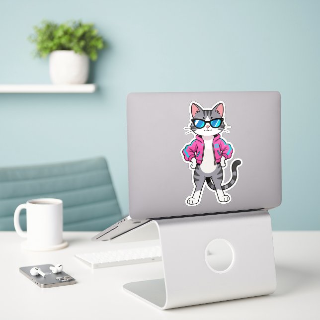 Phantastische Coole Retro-Gamer-Katze Aufkleber (Laptop auf Schreibtisch)