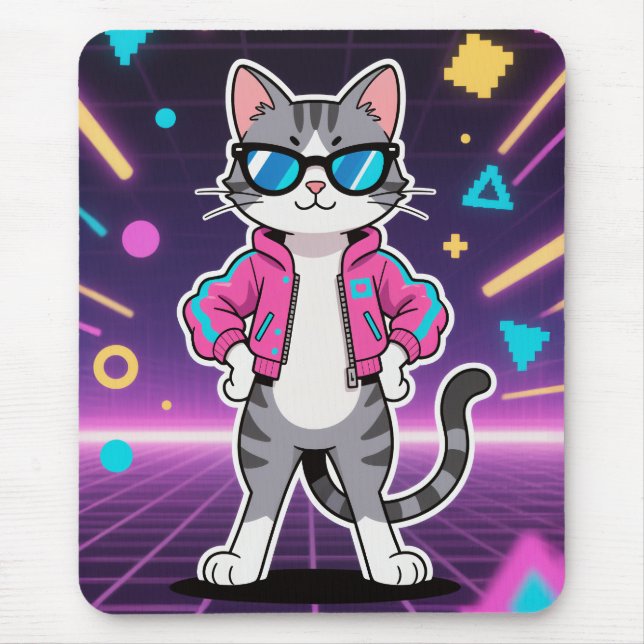 Phantastische Coole Retro-Gamer-Katze Mousepad (Vorne)
