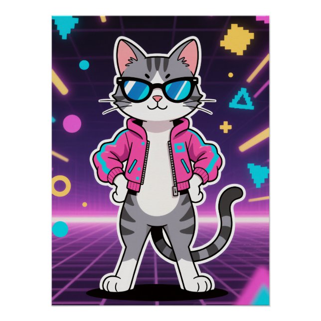 Phantastische Coole Retro-Gamer-Katze Poster (Vorderseite)