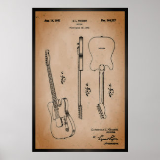 Phantastische elektrische Gitarre Patent Art Cool  Poster