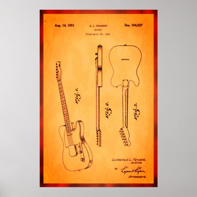 Phantastische elektrische Gitarre Patent Art Cool  Poster (Vorne)