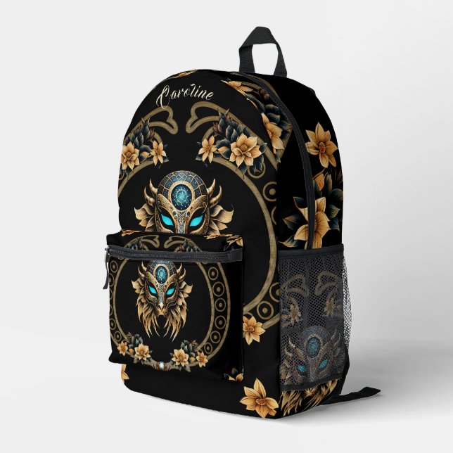 Phantastische Fantasiemaske. Bedruckter Rucksack (Rückseitige Ecke Rechts)