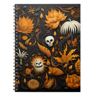 Phantastische Halloween-Blume und weißer Schädel Notizblock