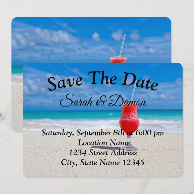Phantastische Hochzeit am Strand, Muscheln Save th Save The Date (Vorne/Hinten)