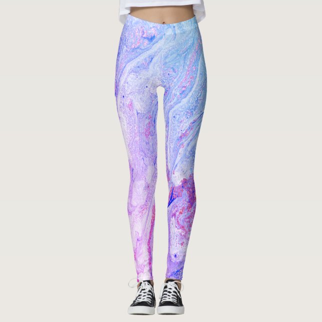 Phantastische Leggings aus blauem Lila Marmor (Vorderseite)