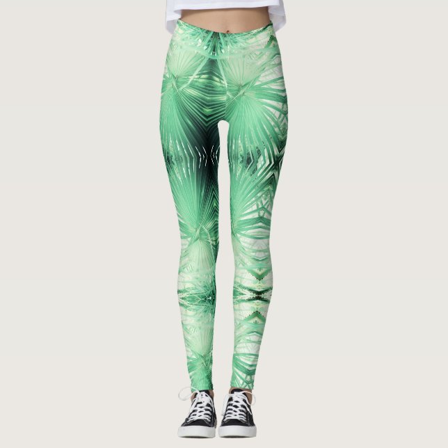 Phantastische Leggings mit blassgrünem Palmenblätt (Vorderseite)
