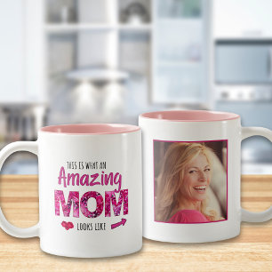 Phantastische Mama Custom Foto Rosa Blumengeburt G Zweifarbige Tasse