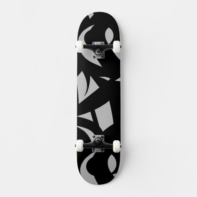 Phantastische Moderne Kunst Grau / Schwarz Skateboard (Vorderseite)