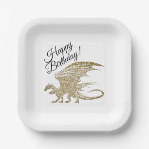 Phantastische Mosaik Dragon Golden Birthday Paper Pappteller