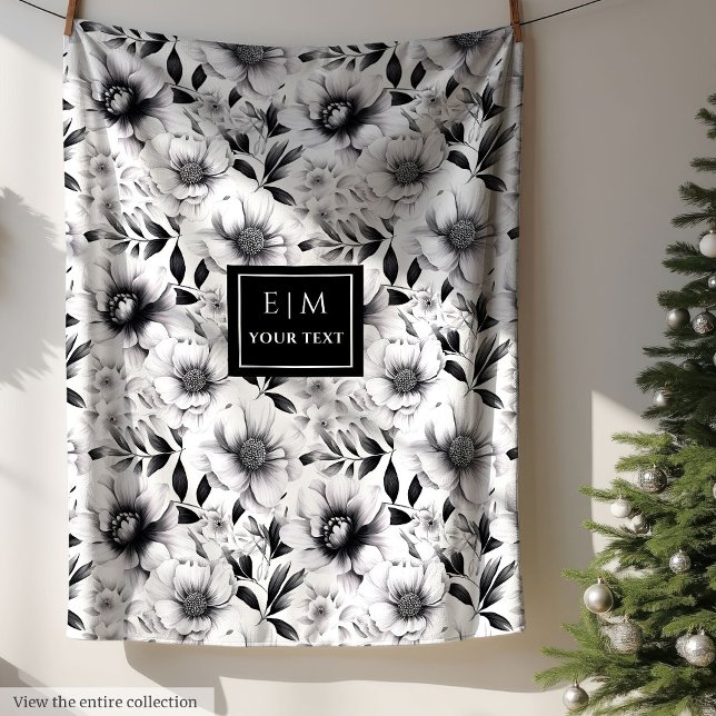 Phantastische opulente Schwarz-Weiß-Blume Decke (Amazing opulent black and white flowers blanket)