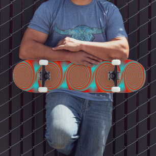 Phantastische Orange Aqua Swirl Circles auf Skateb Skateboard