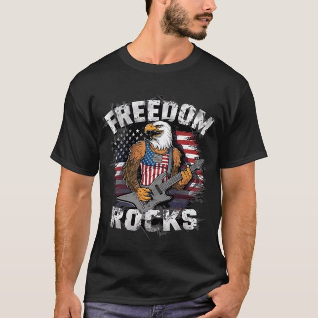 Phantastische patriotische Freedom Rocks Eagle spi T-Shirt (Vorderseite)