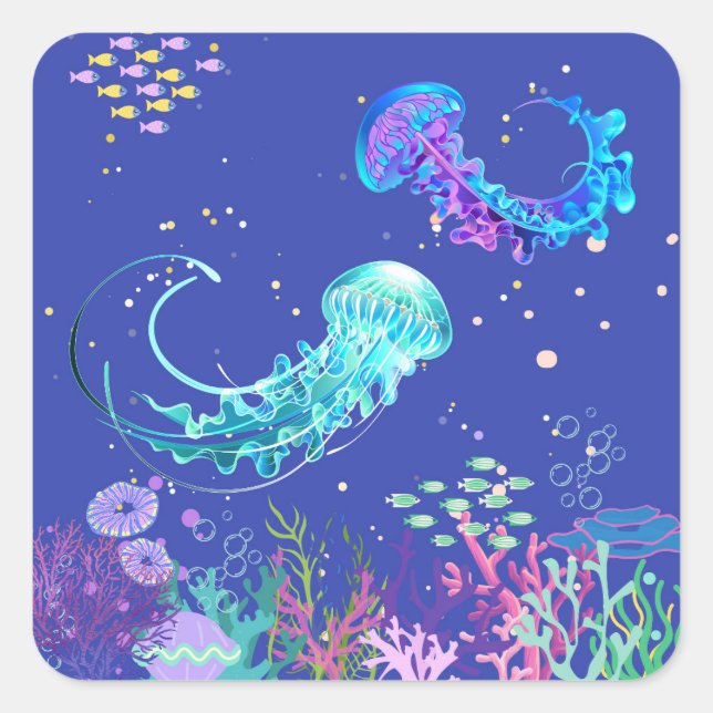 Phantastische Quallen unter Wasser Quadratischer Aufkleber (Vorderseite)