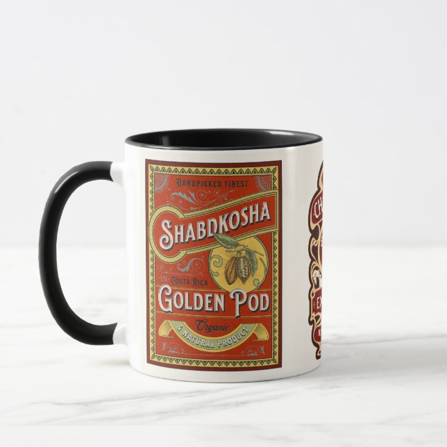 Phantastische Retro-Kunst Shadbkosha und Cocoa Bro Tasse (Links)