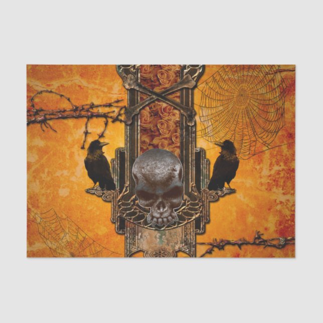 Phantastische Schädel und Krähen Seidenpapier (Vorderseite)