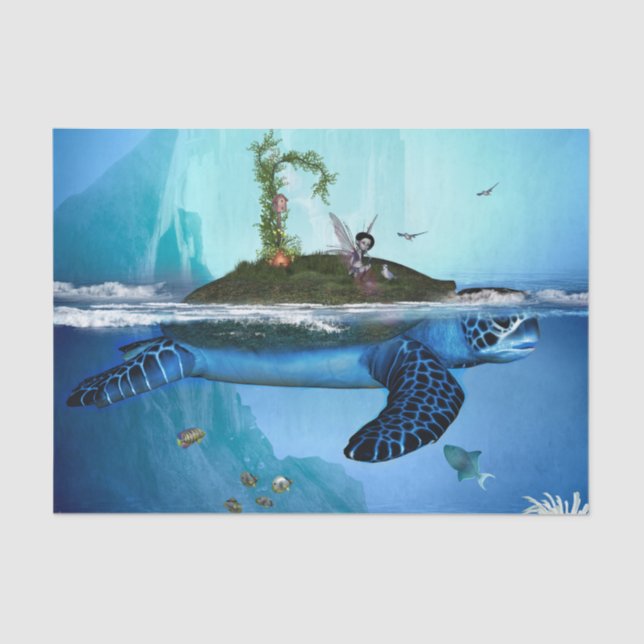 Phantastische Schildkröte mit Feen und Vögeln Seidenpapier (Vorderseite)