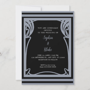 Phantastische Schwarz-Silber Art Deco Hochzeit Einladung