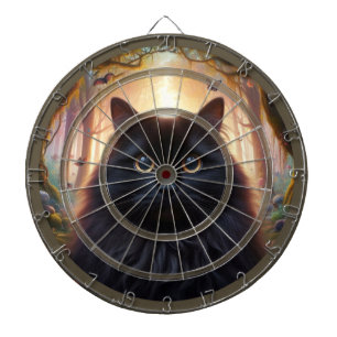 Phantastische schwarze Katze beobachtet Ihre Regul Dartscheibe