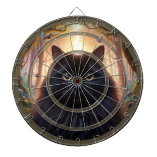 Phantastische schwarze Katze beobachtet Ihre Regul Dartscheibe