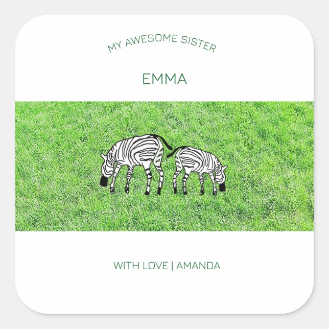 Phantastische Schwester, Niedlich und Happy Zebras Quadratischer Aufkleber (Vorderseite)