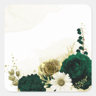 Phantastische smaragdgrüne Elfenbeingolden-Blume Quadratischer Aufkleber