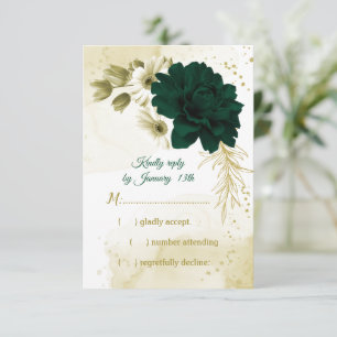 Phantastische smaragdgrüne Elfenbeingolden-Blume RSVP Karte
