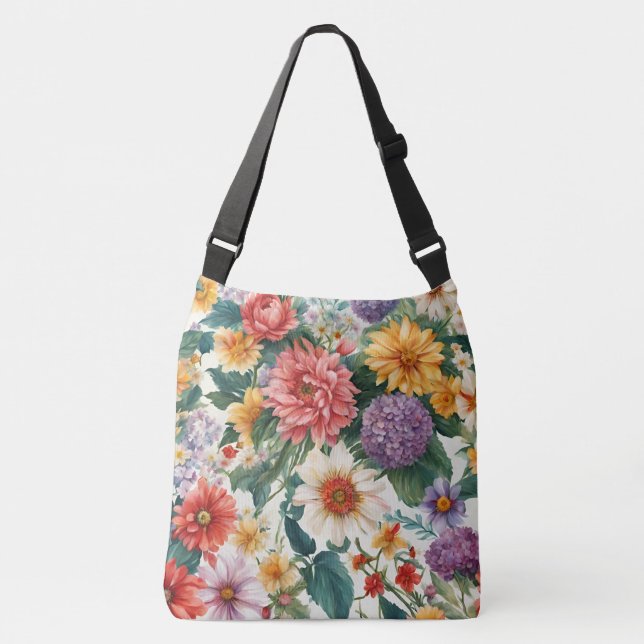 Phantastische Sommergarten Farbige Blume Tragetaschen Mit Langen Trägern (Vorderseite)