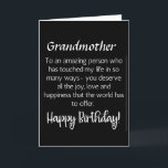 PHANTASTISCHE WÜNSCHE FÜR *GRANDMOTHER* GEBURTSTAG KARTE<br><div class="desc">LASS ***IHRE GROSSMUTTER*** WISSEN (WIE SIE WAHRSCHEINLICH IMMER TUN) WIE VIEL ER ODER SIE BEDEUTET IHNEN AM "SEINEN ODER IHREN GEBURTSTAG" IN DIESEM JAHR! UND VIELEN DANK,  DASS SIE VON EINER MEINER ACHT GESCHICHTEN GESCHAFFEN SIND!!!!</div>