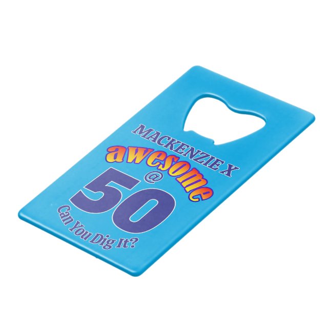 PHANTASTISCHER 50. Geburtstag auf "Light BUE" Geldbeutel Flaschenöffner (Vorderseite Schrägansicht)