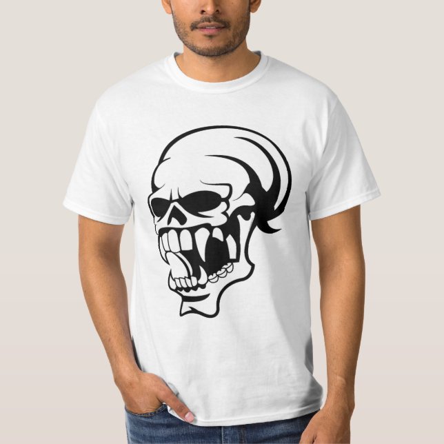 Phantastischer Beängstigender Schädel B & W Print  T-Shirt (Vorderseite)