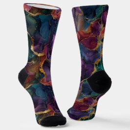 Phantastischer blauer Magenta-Marmor und goldene A Socken