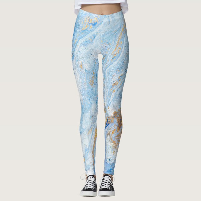 Phantastischer blauer Marmor Leggings (Vorderseite)