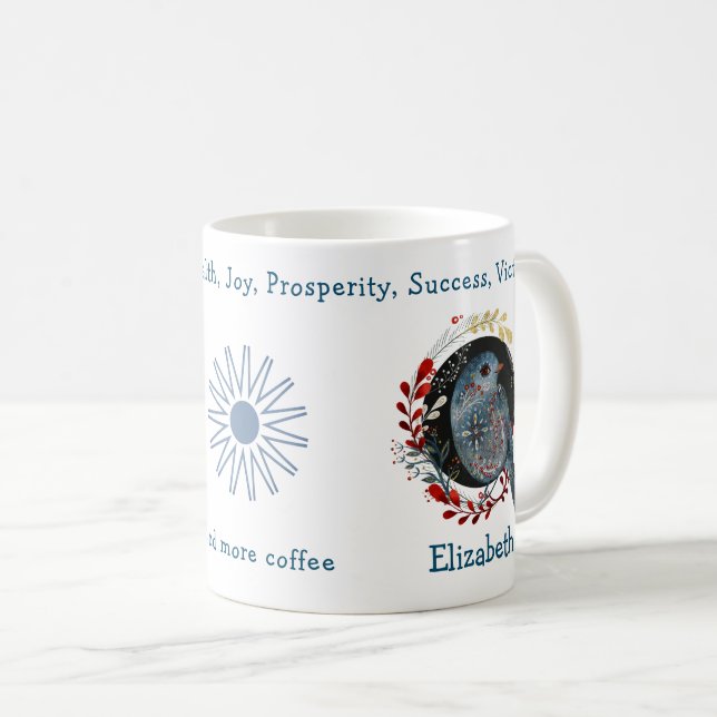 Phantastischer Blauer Vogel und Pflanze. Einzigart Kaffeetasse (VorderseiteRechts)