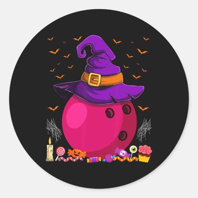 Phantastischer Bowling Witch Hat Halloween Bowling Runder Aufkleber (Vorderseite)