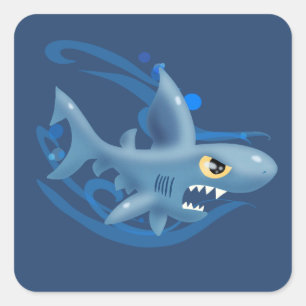 Phantastischer Cartoon Shark Quadratischer Aufkleber