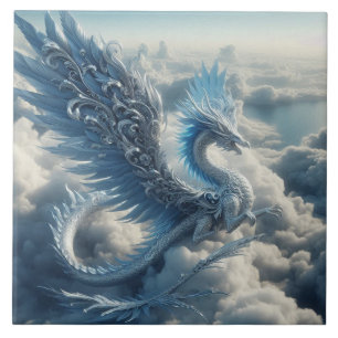 Phantastischer Drache umgeben von Wolken Fliese